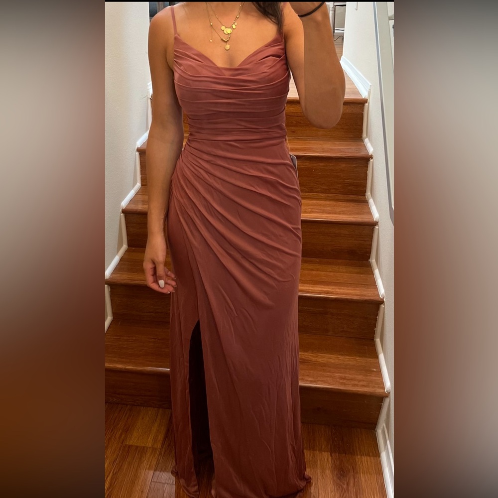 Azazie Deandra Desert Rose Ruched Bridesmaids / Wedding Guest Dress - Picture 2 of 3